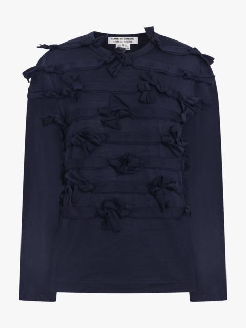 CREW NECK LS  TOP WITH KNOT RIBBON DETAIL | NAVY