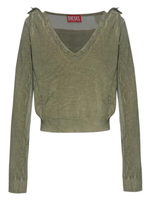 draped V-neck cotton sweater