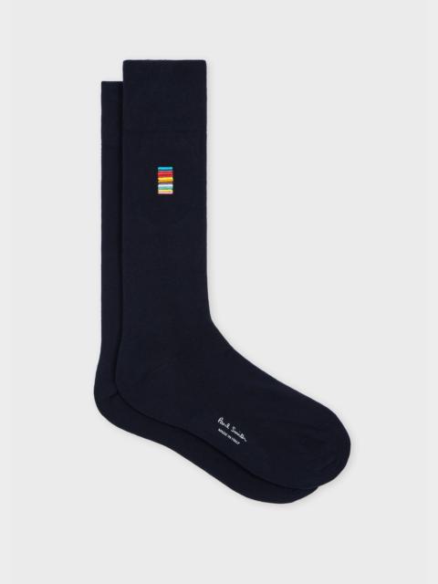 Navy Cotton-Blend Embroidered 'Signature Stripe' Socks
