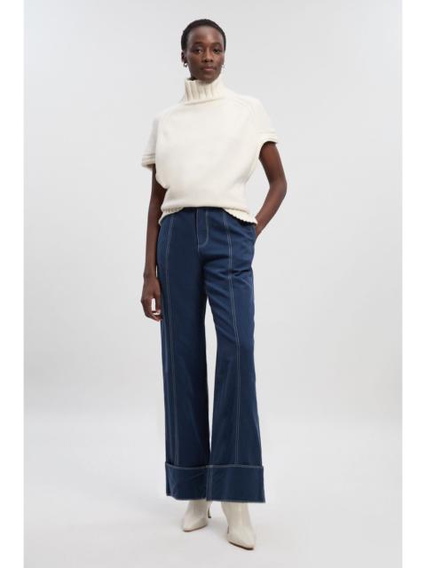 Tencel Cotton Contrast Stitch Woven Straight Leg Trouser