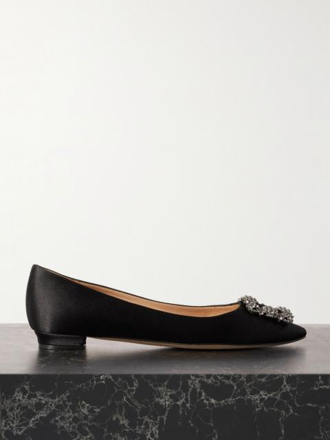 Hangisi crystal-embellished satin point-toe flats Black