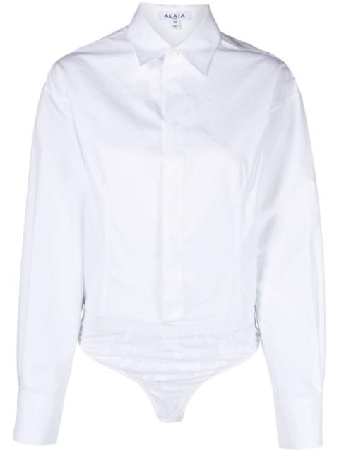 pointed-collar poplin bodysuit