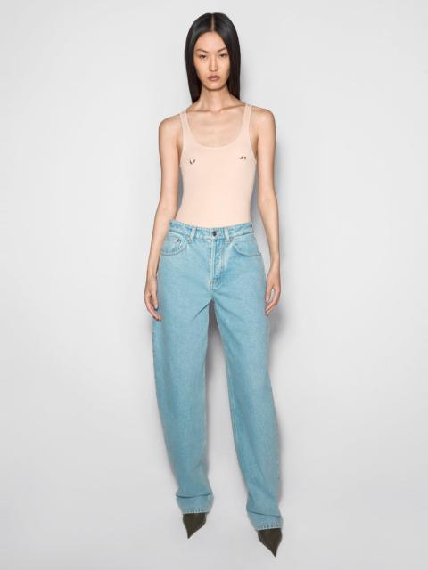 blue laced-up wide-leg jeans