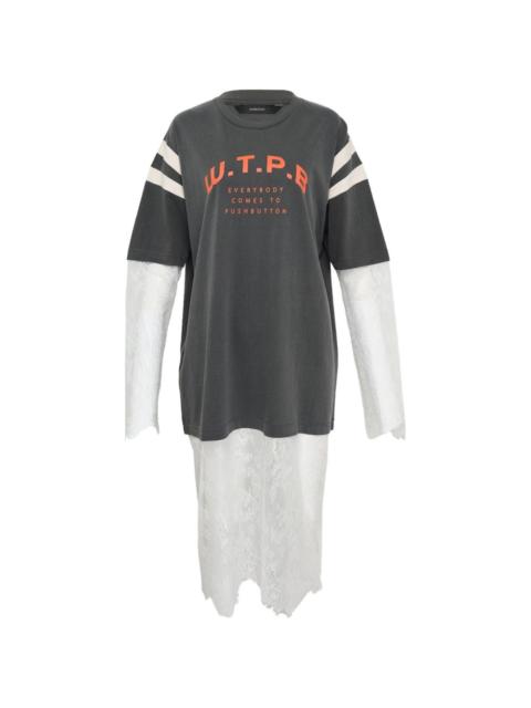 stripe-detail lace-layer T-shirt