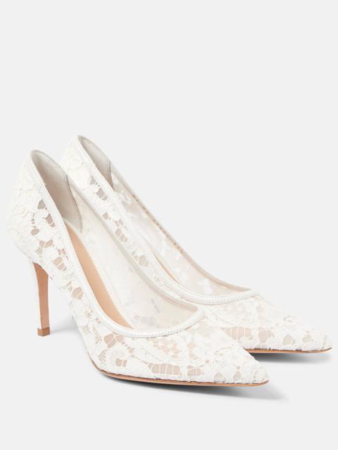 Lyon 85 leather-trimmed lace pumps