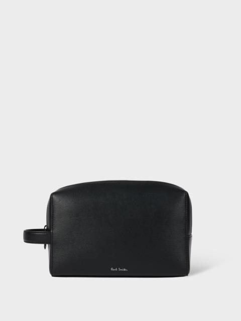 Black Straw-Grain Embossed Leather Wash Bag