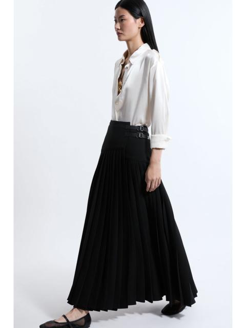 Tailored Crepe Pleated Buckle Detailed Maxi Skirt