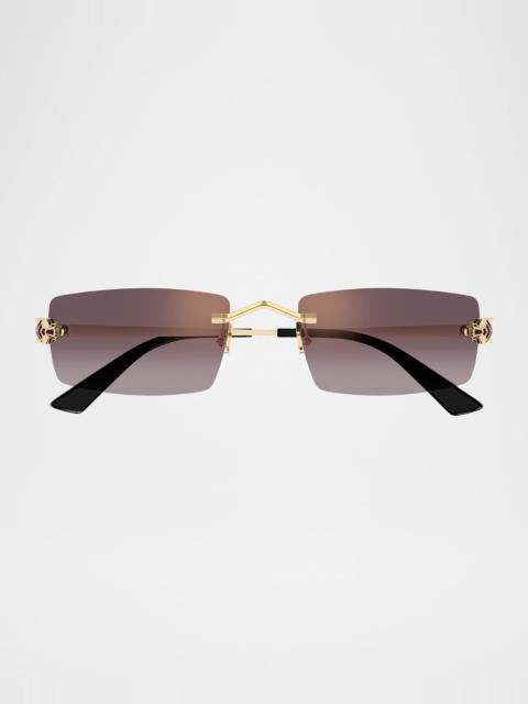 Panthere Rimless Rectangular Metal Sunglasses