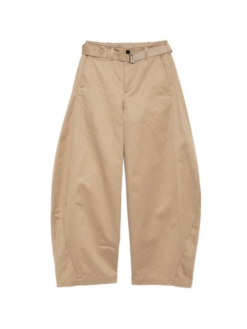 belted cotton tapered trousers