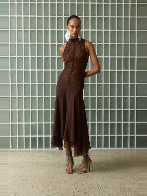 CHANDRA MIDI DRESS IN BROWN LACE CHIFFON