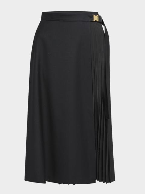 Pleated Midi Wrap Skirt