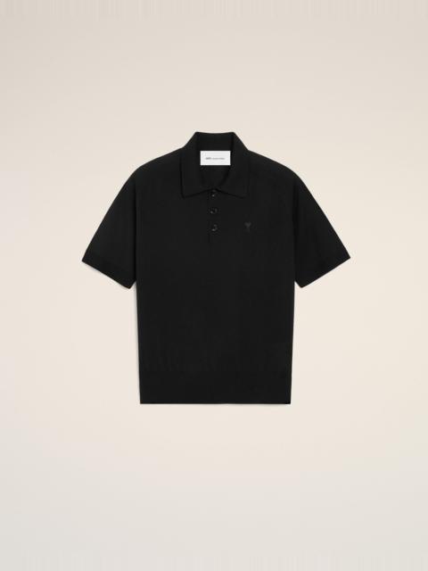 BLACK WOOL SHORT SLEEVES AMI DE COEUR POLO