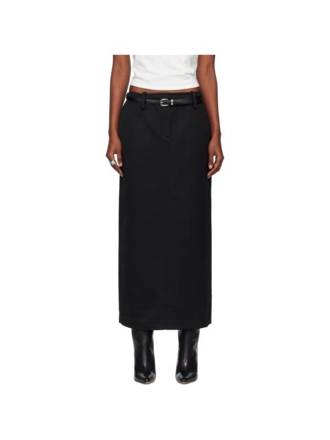 Black Low-Waisted Wool-Twill Belted Maxi Skirt