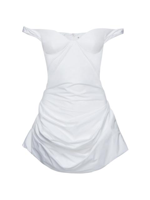 Draped Cotton Mini Dress white