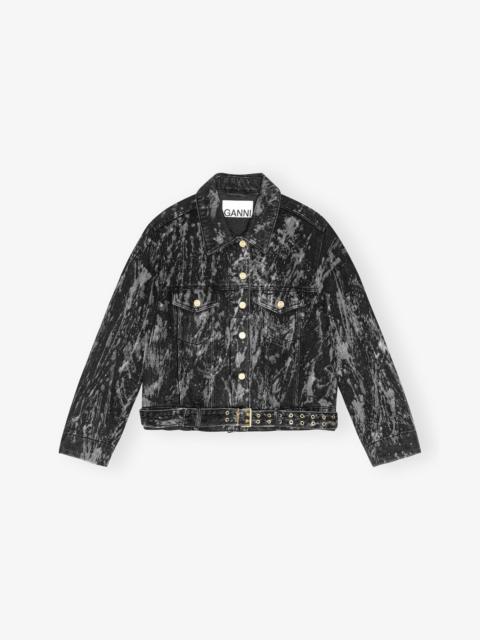 BLACK HEAVY DENIM BELTED JACKET