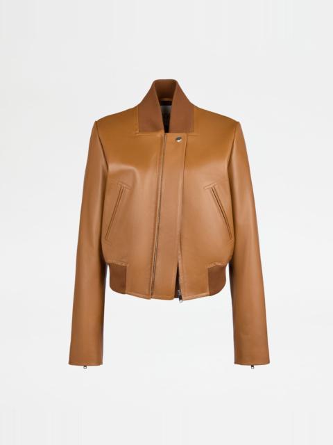 BOMBER JACKET IN LEATHER - BROWN