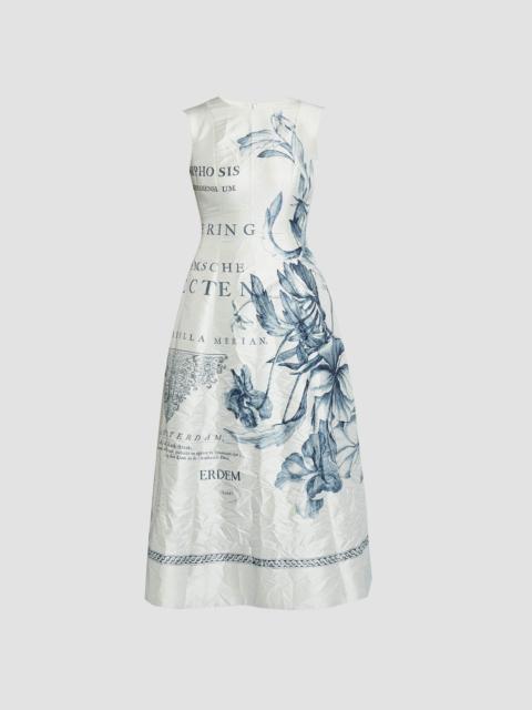 FLORAL PRINT TEXTURED SATIN MIDI DRESS