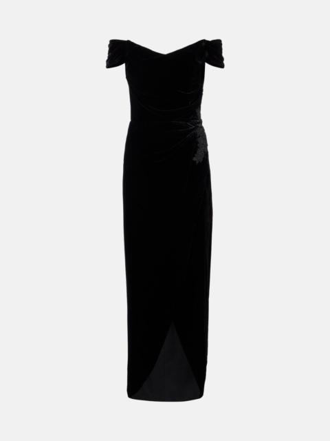 Embellished off-shoulder velvet gown
