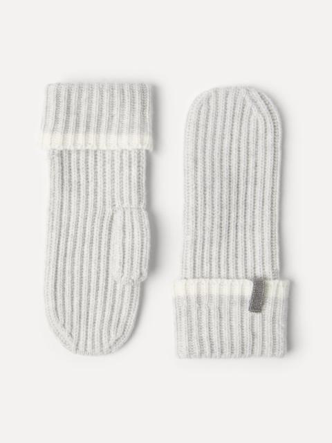 Cashmere English rib knit mittens with monili