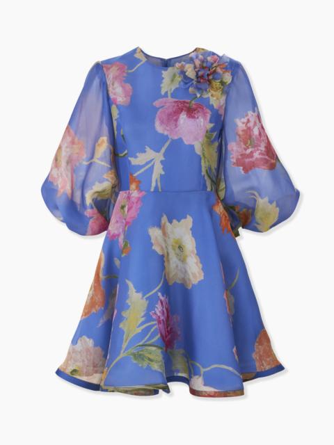 Poppy-Print Organza Mini Dress
