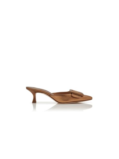 Bronze Calf Leather Buckle Detail Mules