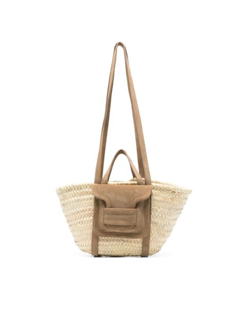 raffia suede-details tote bag