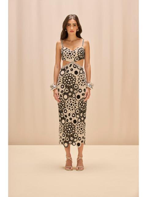 CORAL CROCHET CUTOUT MIDI DRESS