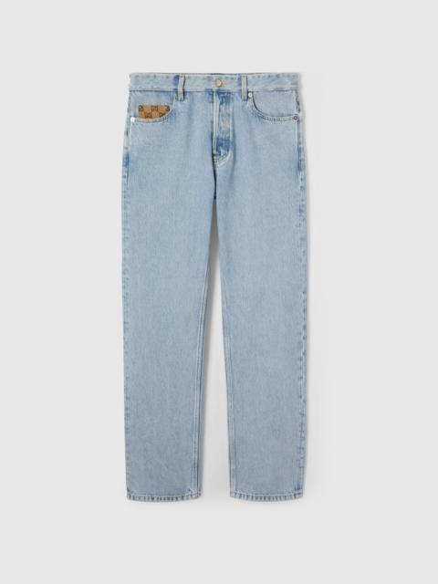Washed denim pant with GG insert