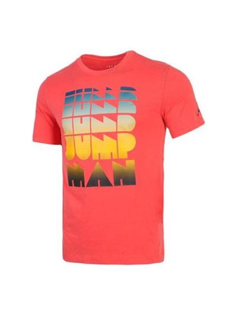Air Jordan Gradient Multi-Color Alphabet Washed Round Neck Short Sleeve Red CN3108-631