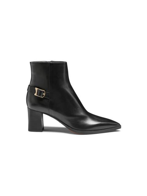 Women's black leather mid-heel ankle boot