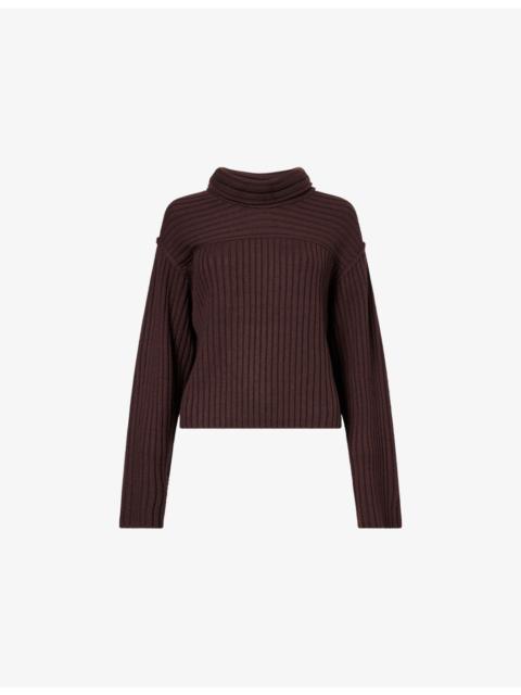 Ribbed Crop Turtleneck Merino Wool Jumper