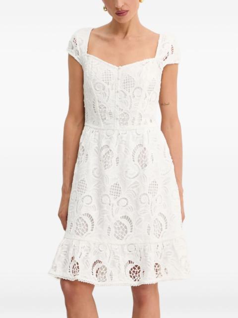 lace-insert button-front mini dress