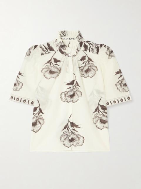 Winn Obsidian Poppy Floral-print Cotton And Silk-blend Blouse