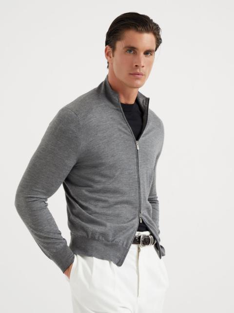 Cashmere and silk lightweight cardigan with zipper