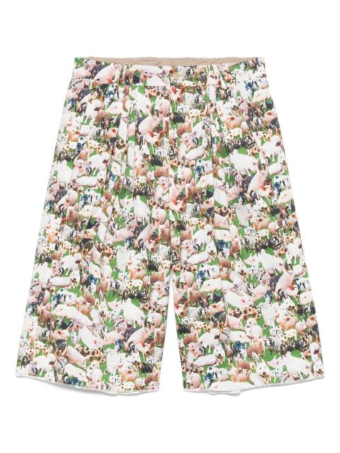 pigs-print pleated shorts