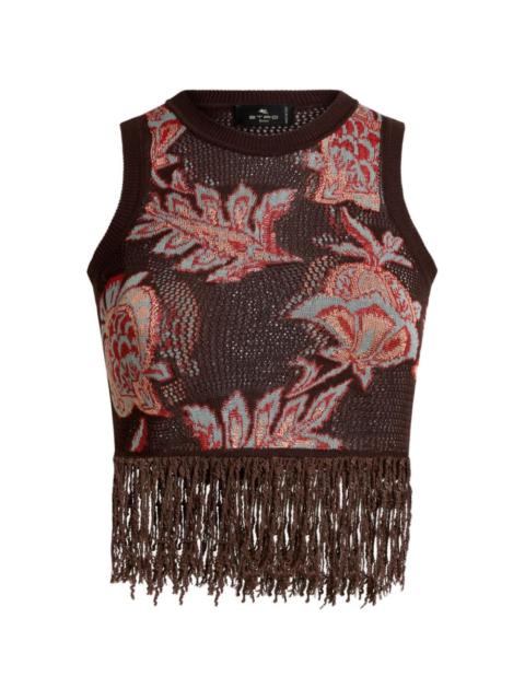 fringed floral-detail top