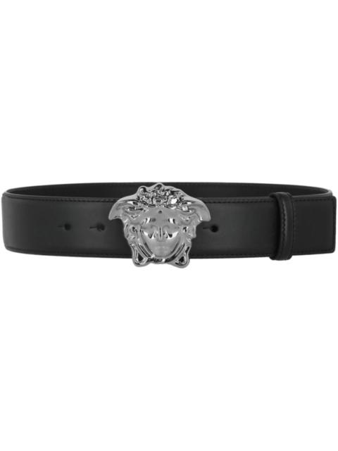 Versace La Medusa Leather Belt Black/Ruthenium