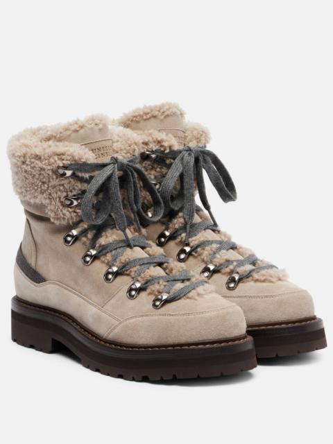 Shearling-lined suede lace-up boots