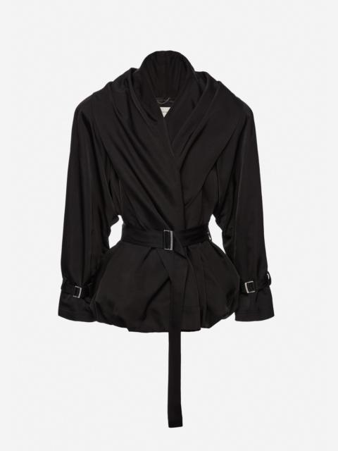 Draped collar cotton and silk jacket in black