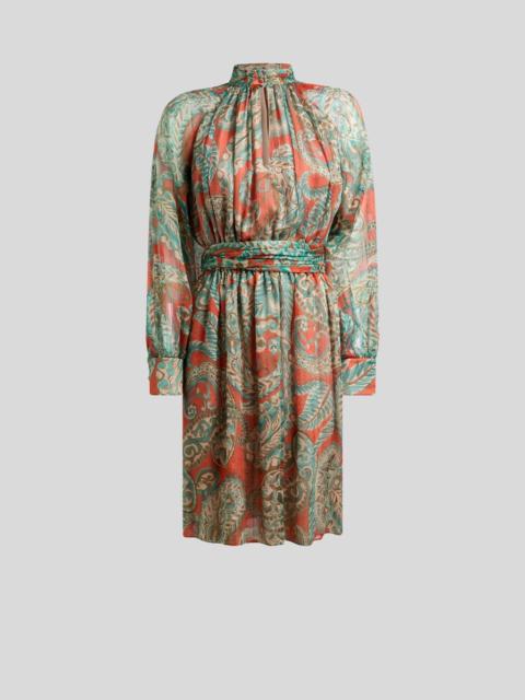 SILK PEKIN CREPON MINI DRESS WITH PAISLEY MOTIF