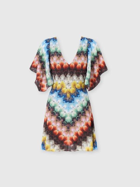 Short dress in lamé viscose blend with lace motif