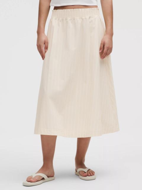 Stretch Woven Ruffle-Waist Midi Skirt