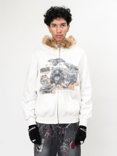 IVORY DOUBLET FURRY COLLAR ZIP-UP HOODIE