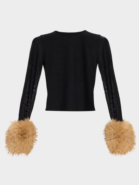 Delaina Mesh Top with Faux Fur Cuffs