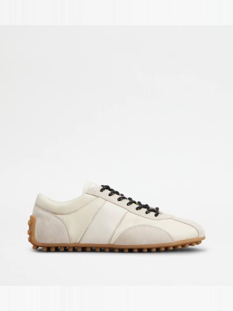 TOD'S T-MARATHON SNEAKERS IN SUEDE AND TECHNICAL FABRIC - WHITE, GREY