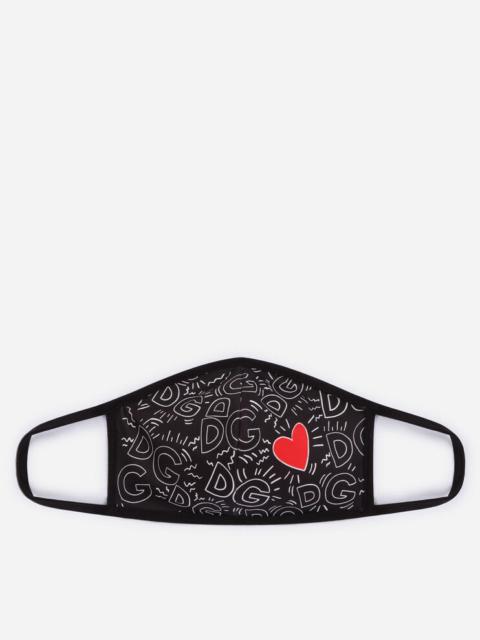 Neoprene face mask with logo and heart print