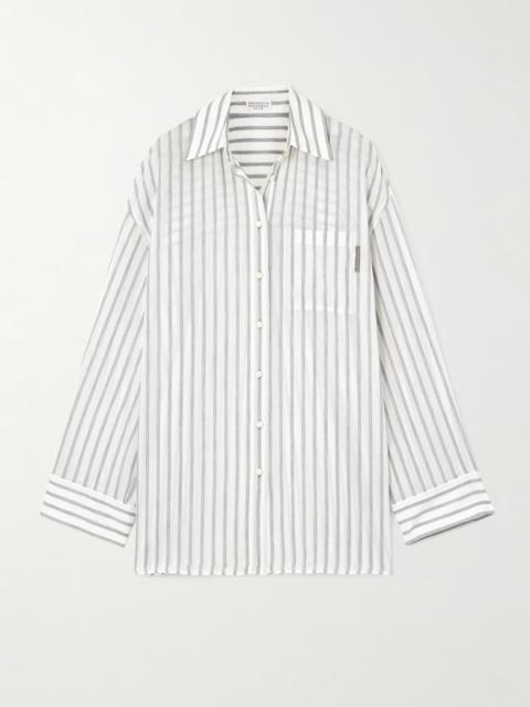 Oversized Embellished Striped Cotton-gauze Shirt