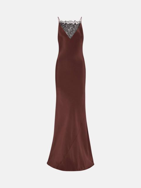 Lace-trimmed silk satin gown