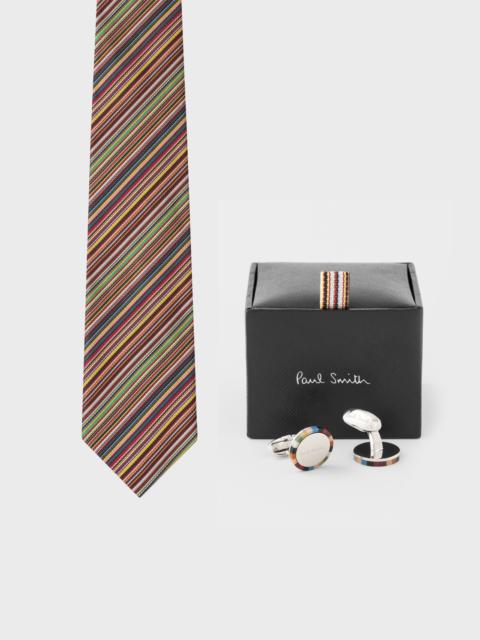 'Signature Stripe' Silk Tie & Circle Cufflinks Gift Set