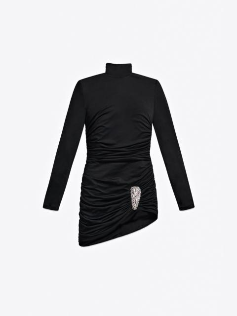 CRYSTAL CLUSTER DRAPED LONG SLEEVE MINI DRESS